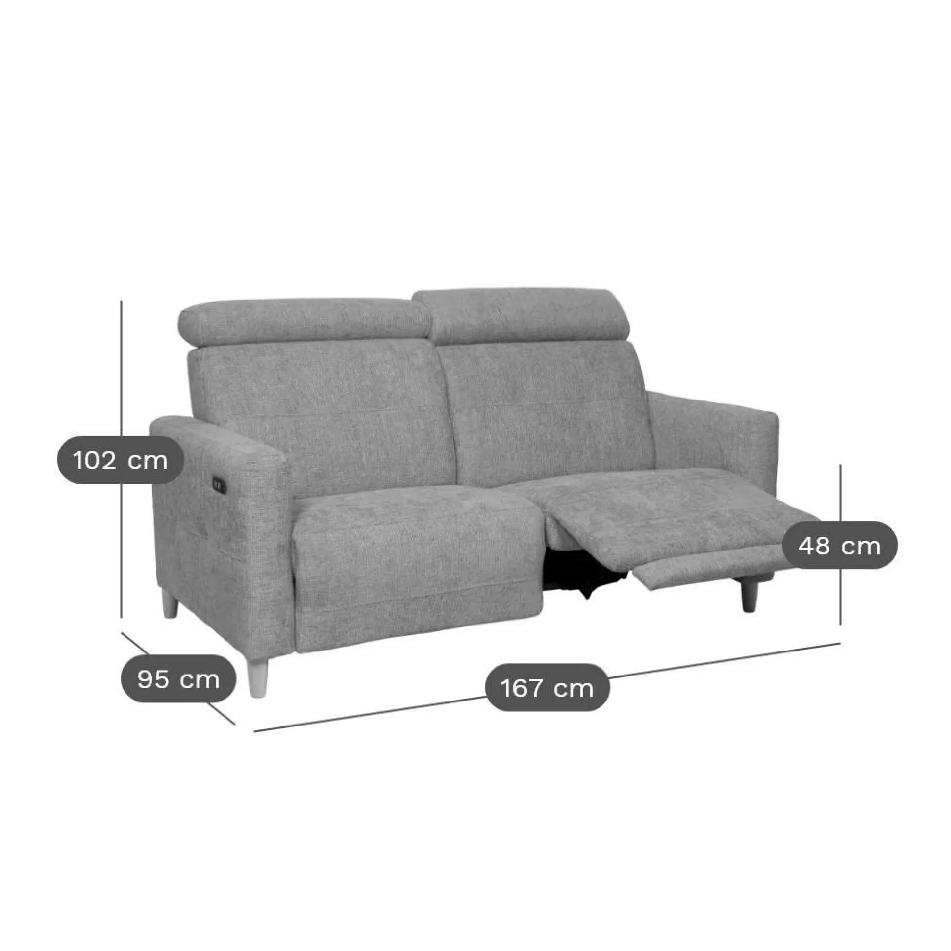 Canapé relax électrique tissu Chambord - Beige - 2 places