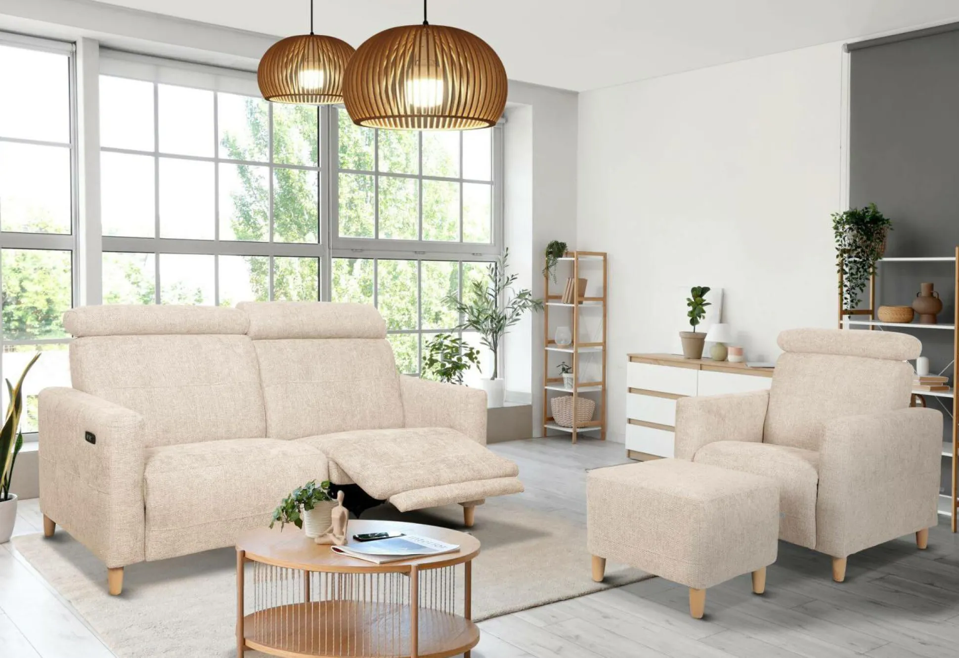 Canapé relax électrique tissu Chambord - Ivoire - 3 places