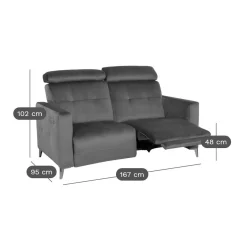 Canapé relax électrique velours Cheverny - Gris Anthracite - 2 places