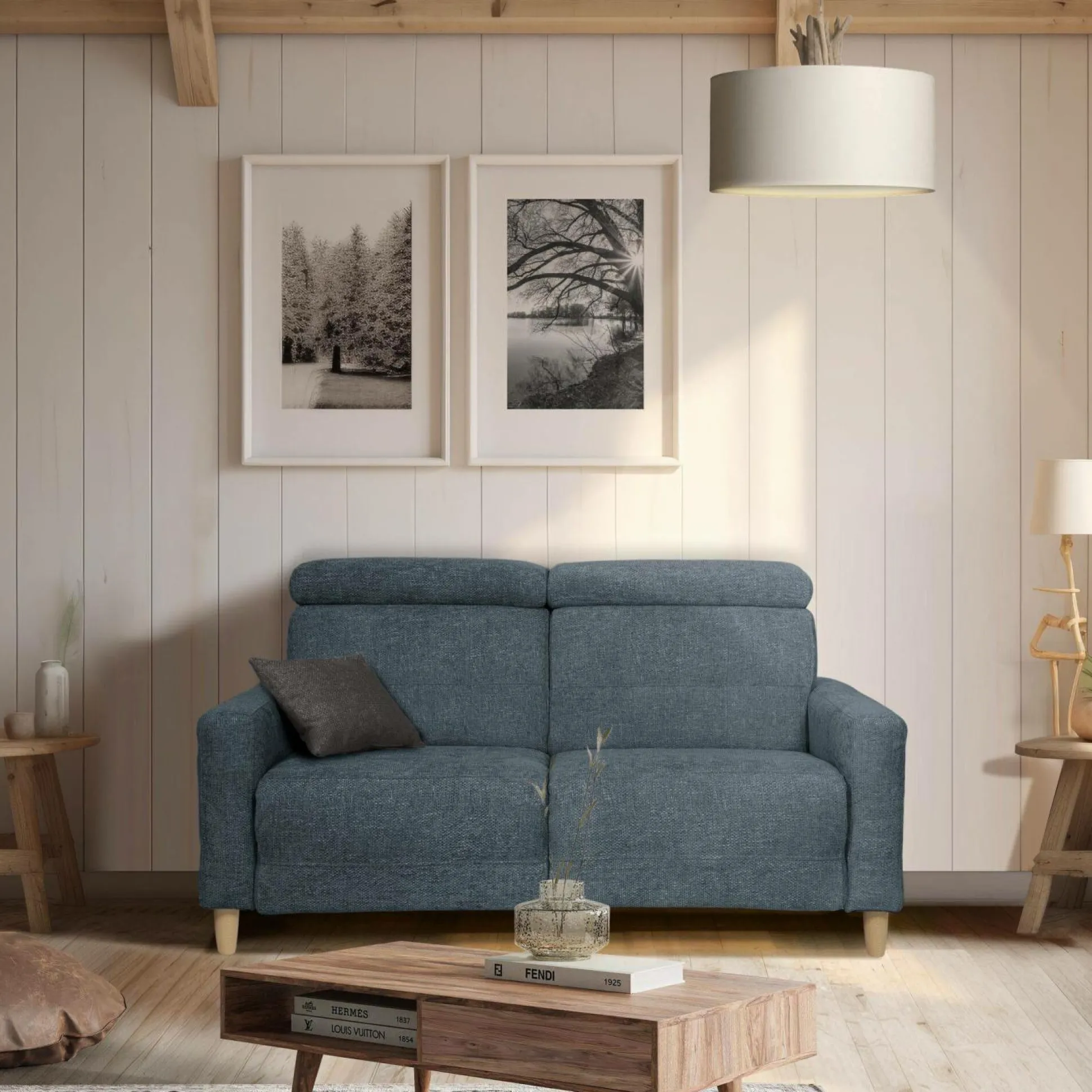 Canapé tissu Chambord - Bleu - 2 places