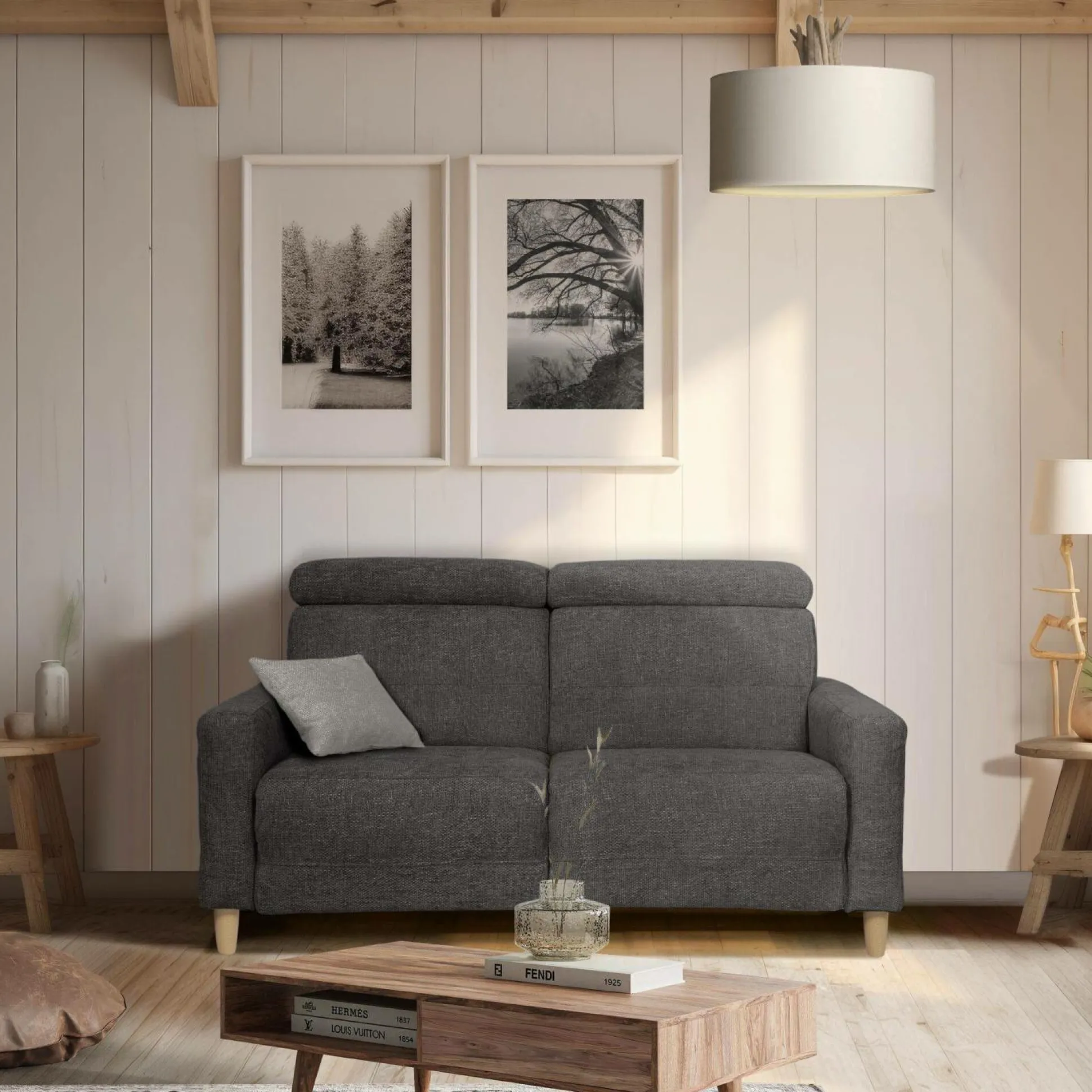 Canapé tissu Chambord - Noir - Grand 2 places