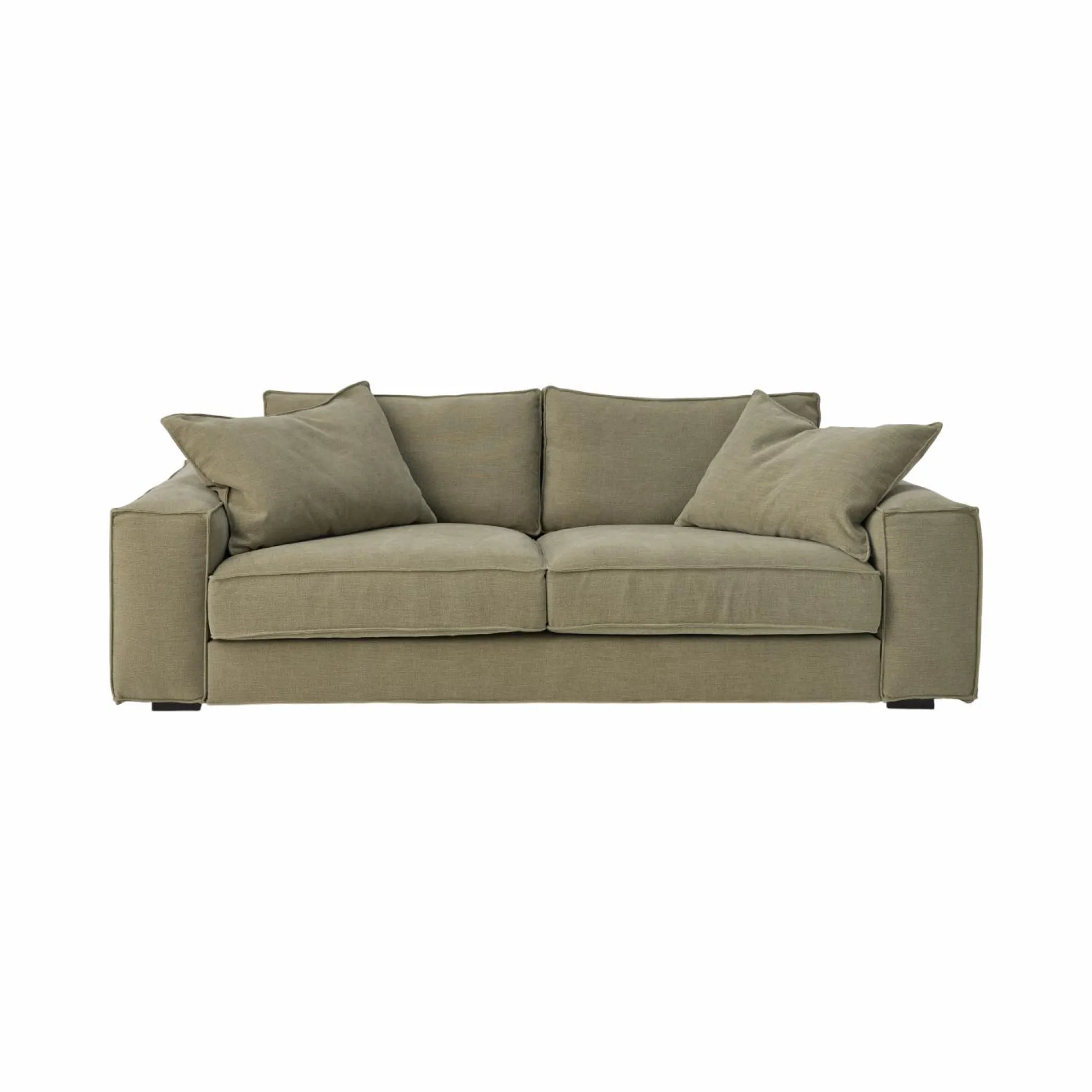 Canapé tissu effet lin Martin - Vert Olive - 3 places