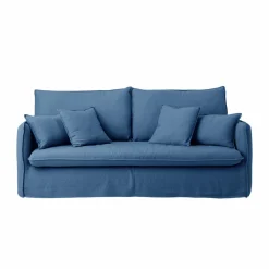 Canapé tissu effet lin Orphée - Bleu - 3 places
