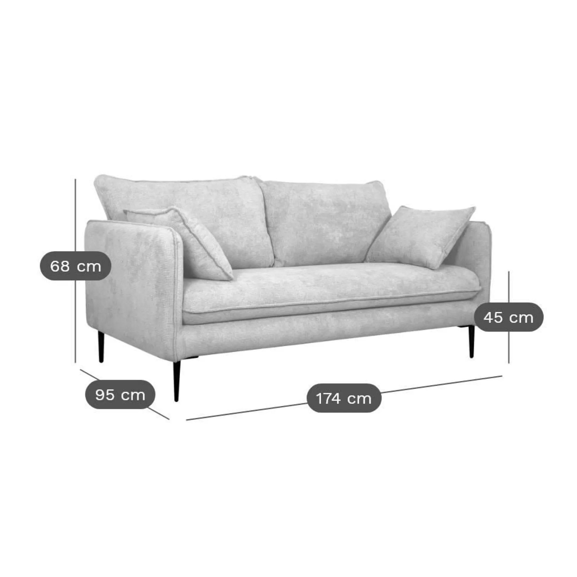 Canapé tissu Oden - Gris - 3 places
