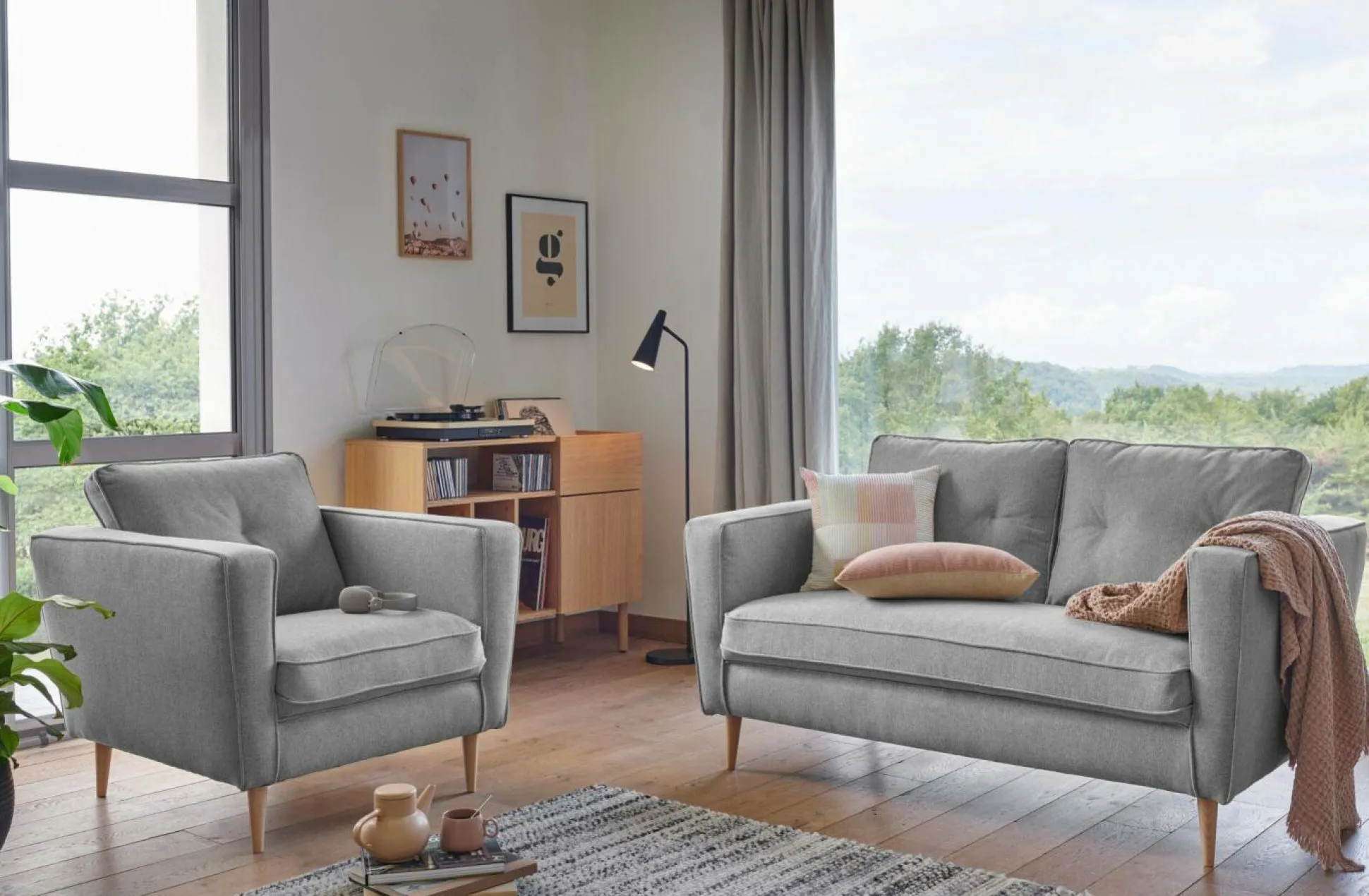 Canapé tissu Ondine - Gris - 3 places