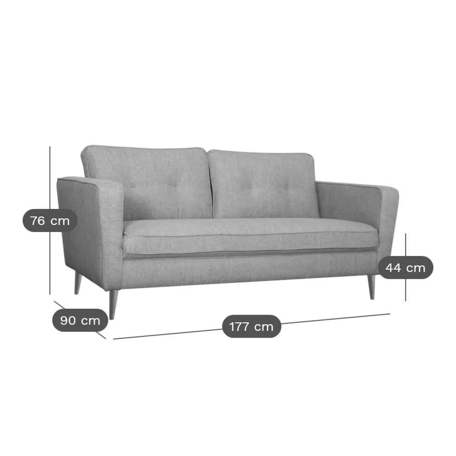 Canapé tissu Ondine - Gris - 3 places