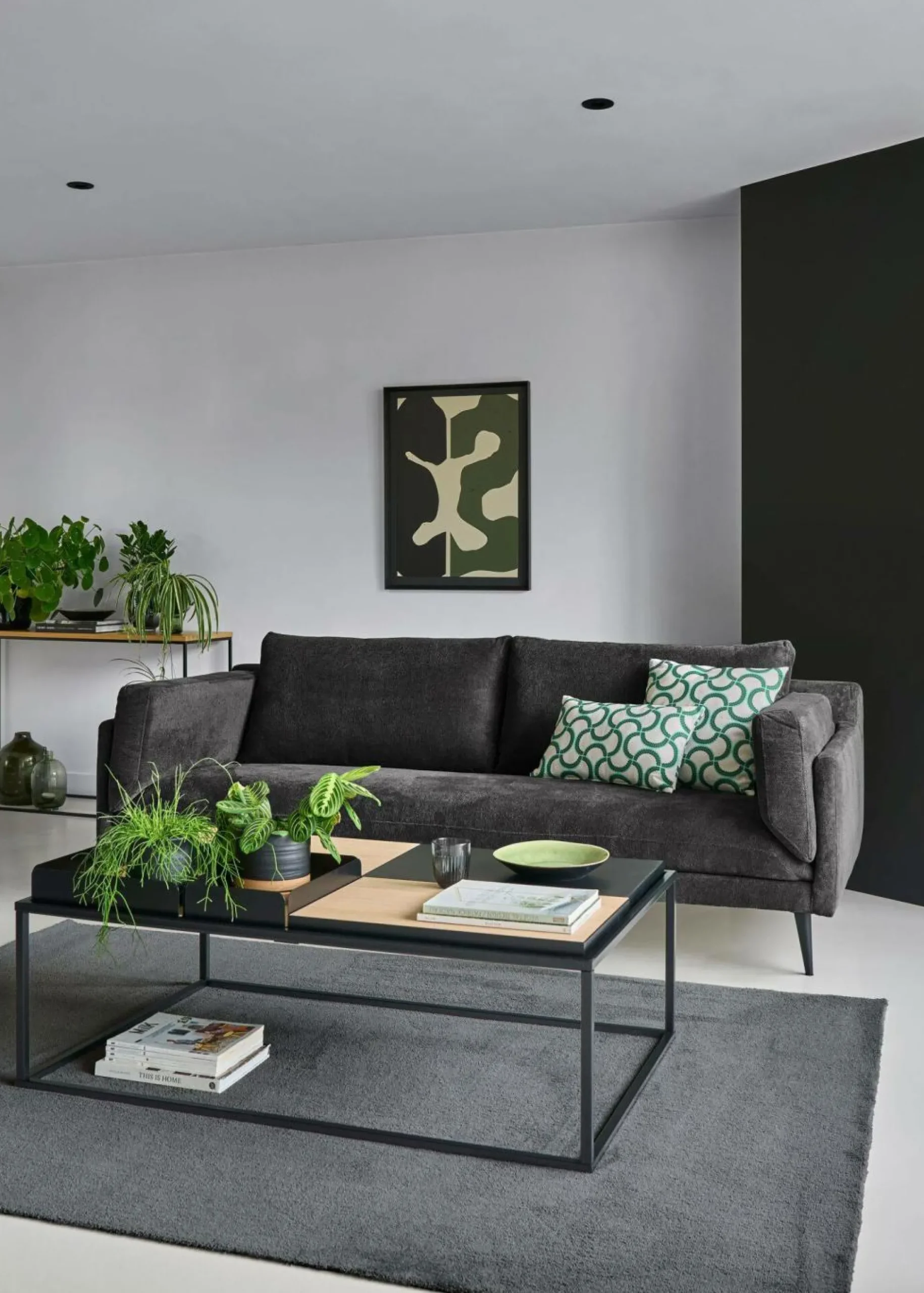 Canapé tissu recyclé Olivier - Anthracite - 4 places