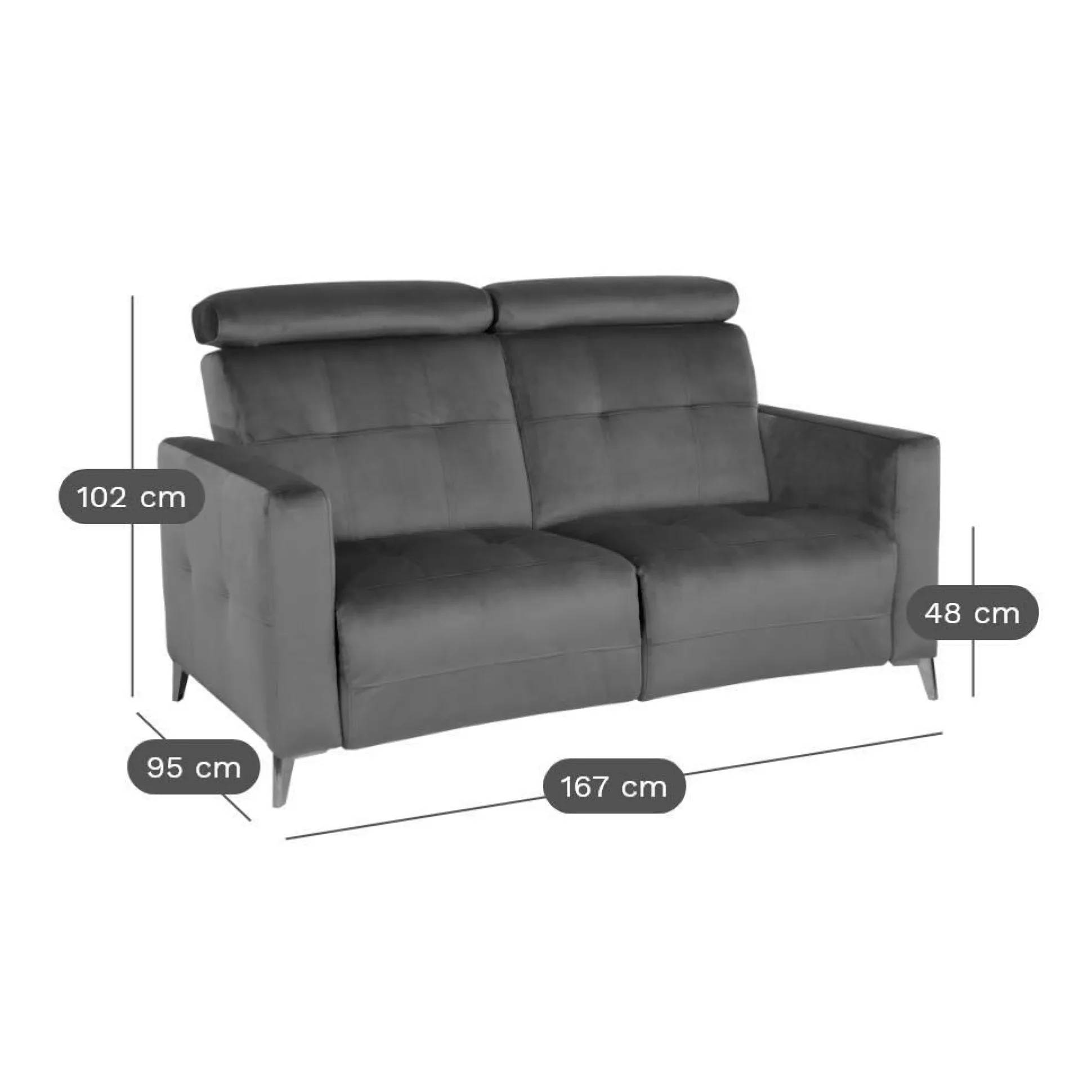 Canapé velours Cheverny - Gris Anthracite - 2 places