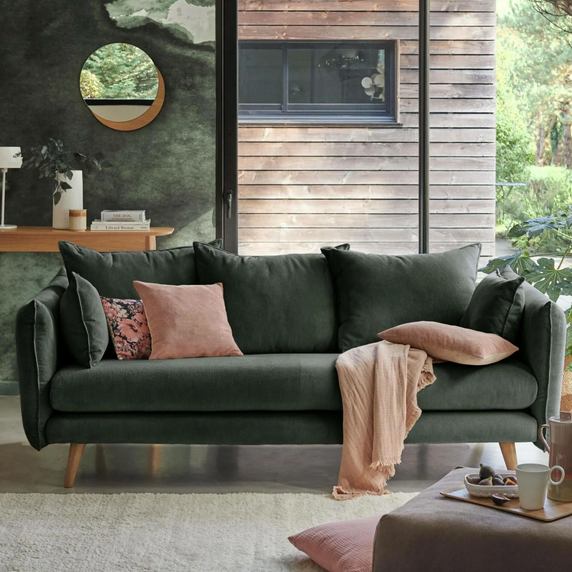 Canapé velours côtelé Orion - Vert Cèdre - 4 places