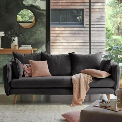 Canapé velours côtelé Orion - Anthracite - 2 places