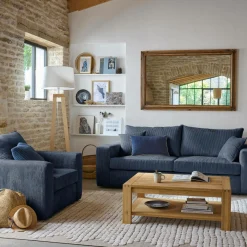 Canapé velours côtelé Otto - Bleu - 3 places