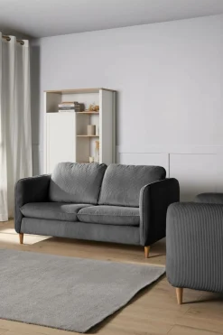 Canapé velours côtelé Portimo - Gris - 2 places