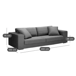 Canapé velours Maé - Gris - 5 places