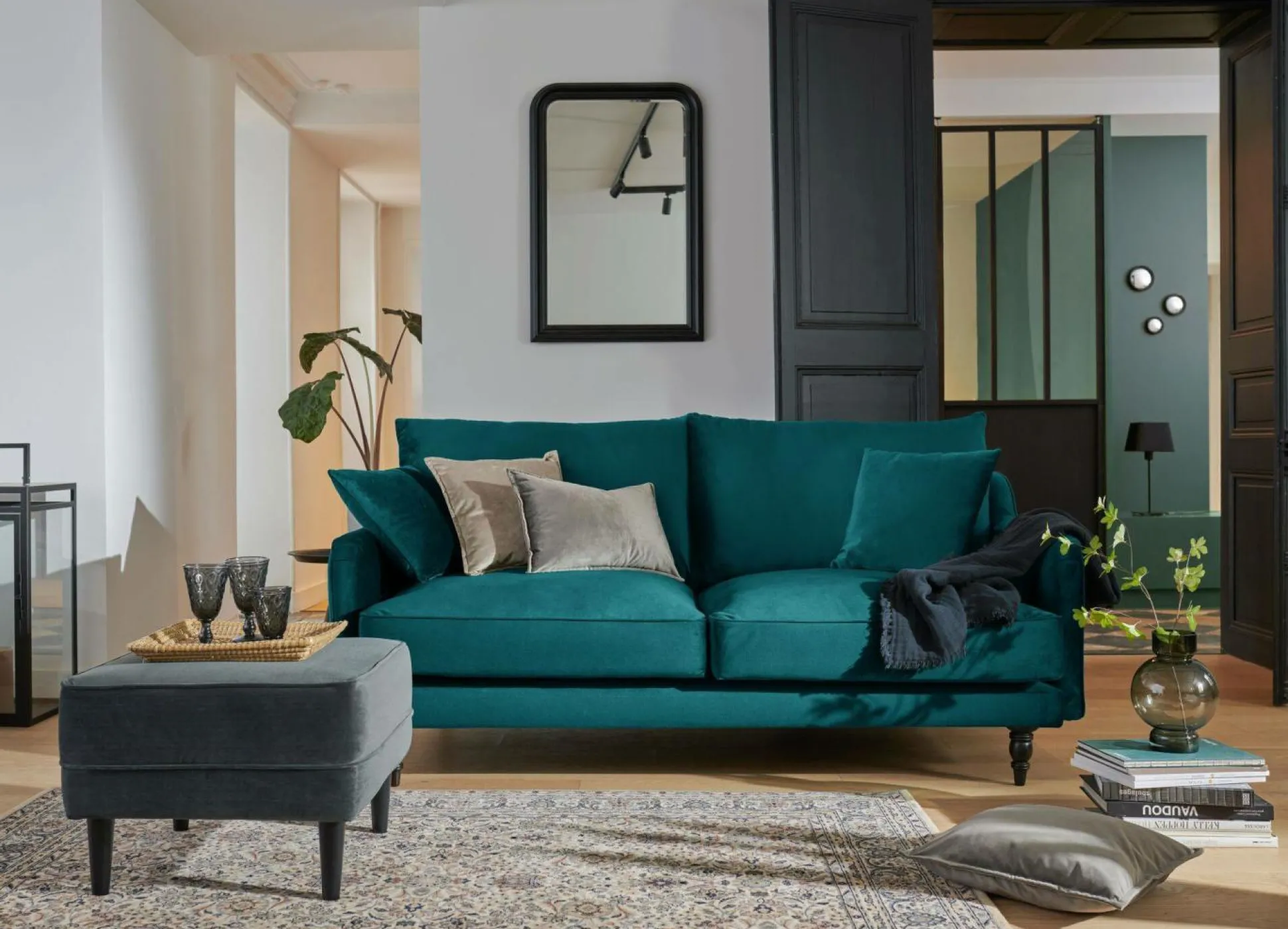 Canapé velours Olie - Bleu paon - 2 places