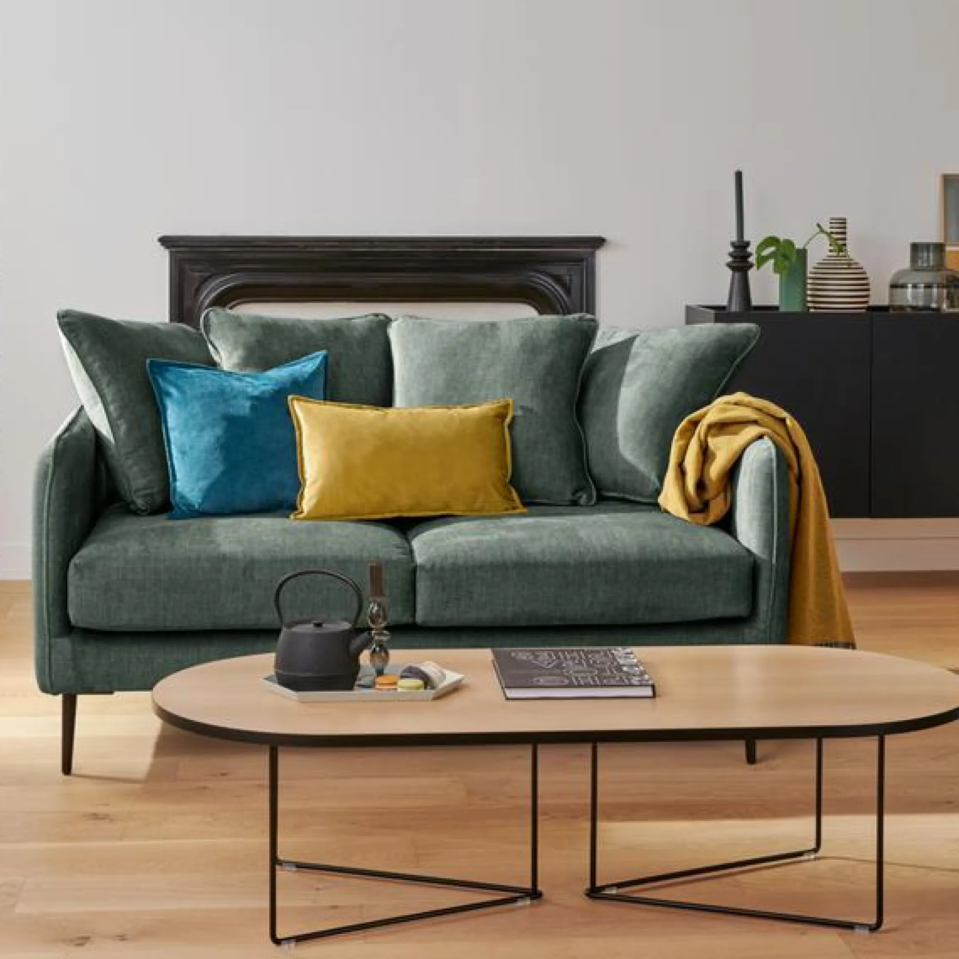 Canapé velours Olympe - Bleu - 2 places