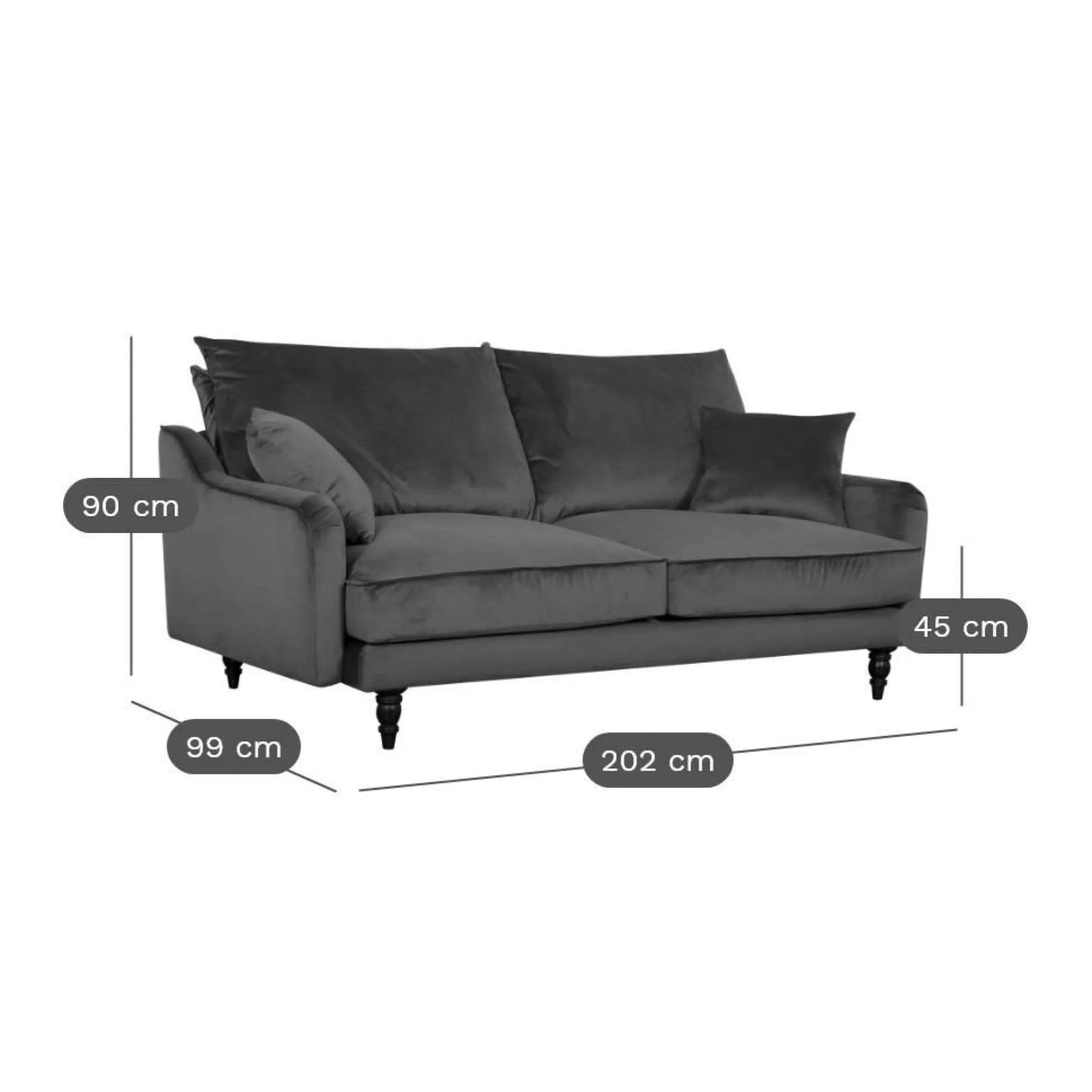 Canapé velours Orso - Gris Clair - 4 places