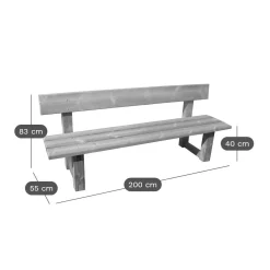 C.I.H.B. Banc avec Dossier 200 cm Classique en en Bois Autoclave