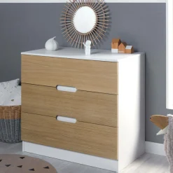 Commode 3 tiroirs Séraphin - Blanc/Bois