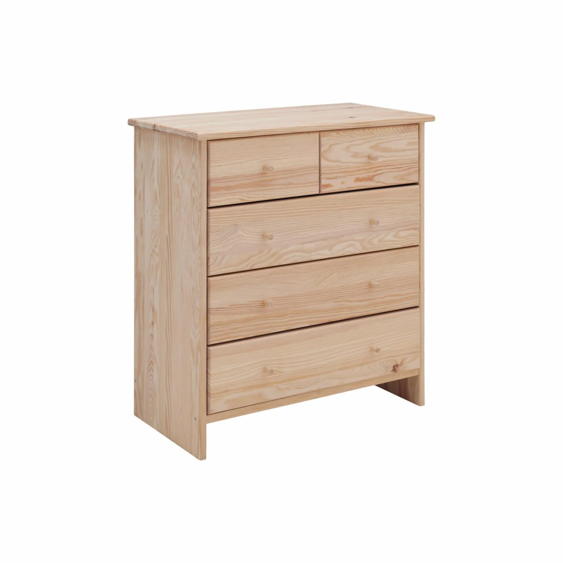 Commode bois massif 5 tiroirs Iris - Brut - Poignées Bois