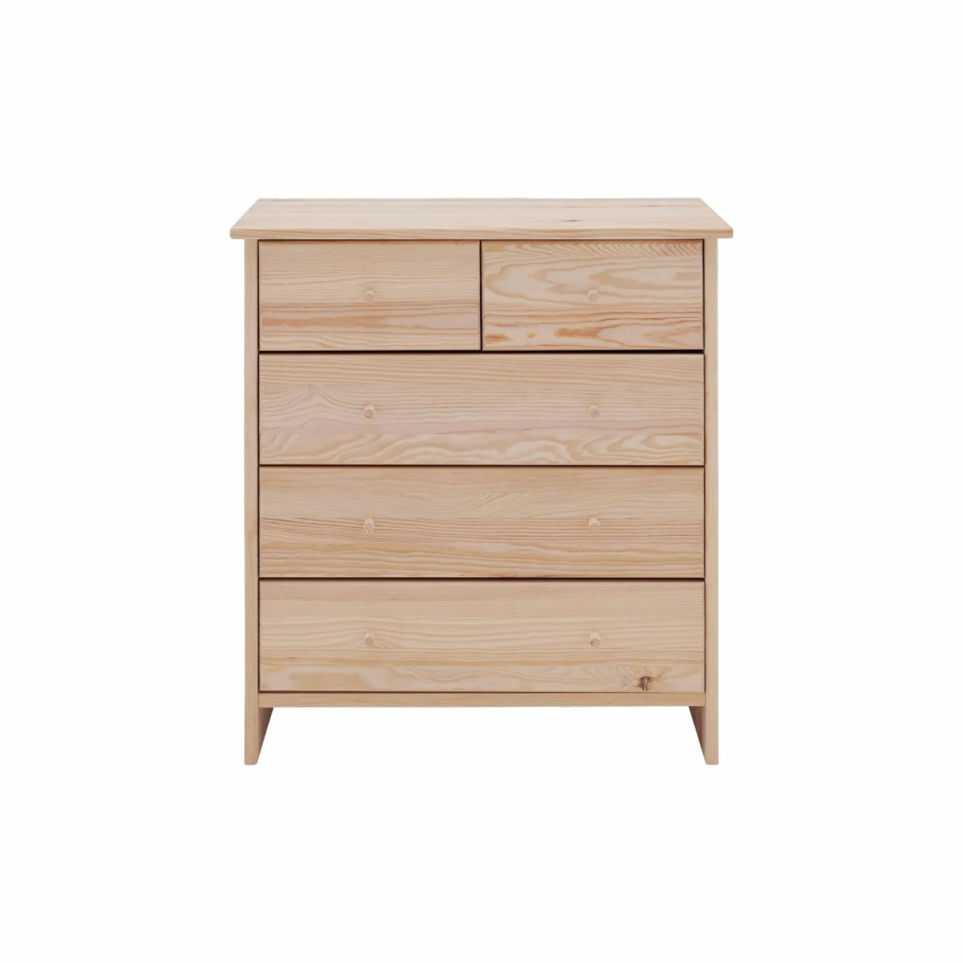 Commode bois massif 5 tiroirs Iris - Brut - Poignées Bois