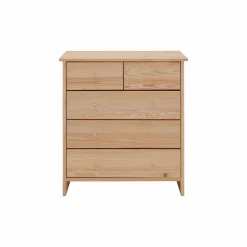 Commode bois massif 5 tiroirs Iris - Naturel - Poignées Bois