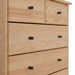 Commode bois massif 5 tiroirs Iris - Naturel - Poignées Noir
