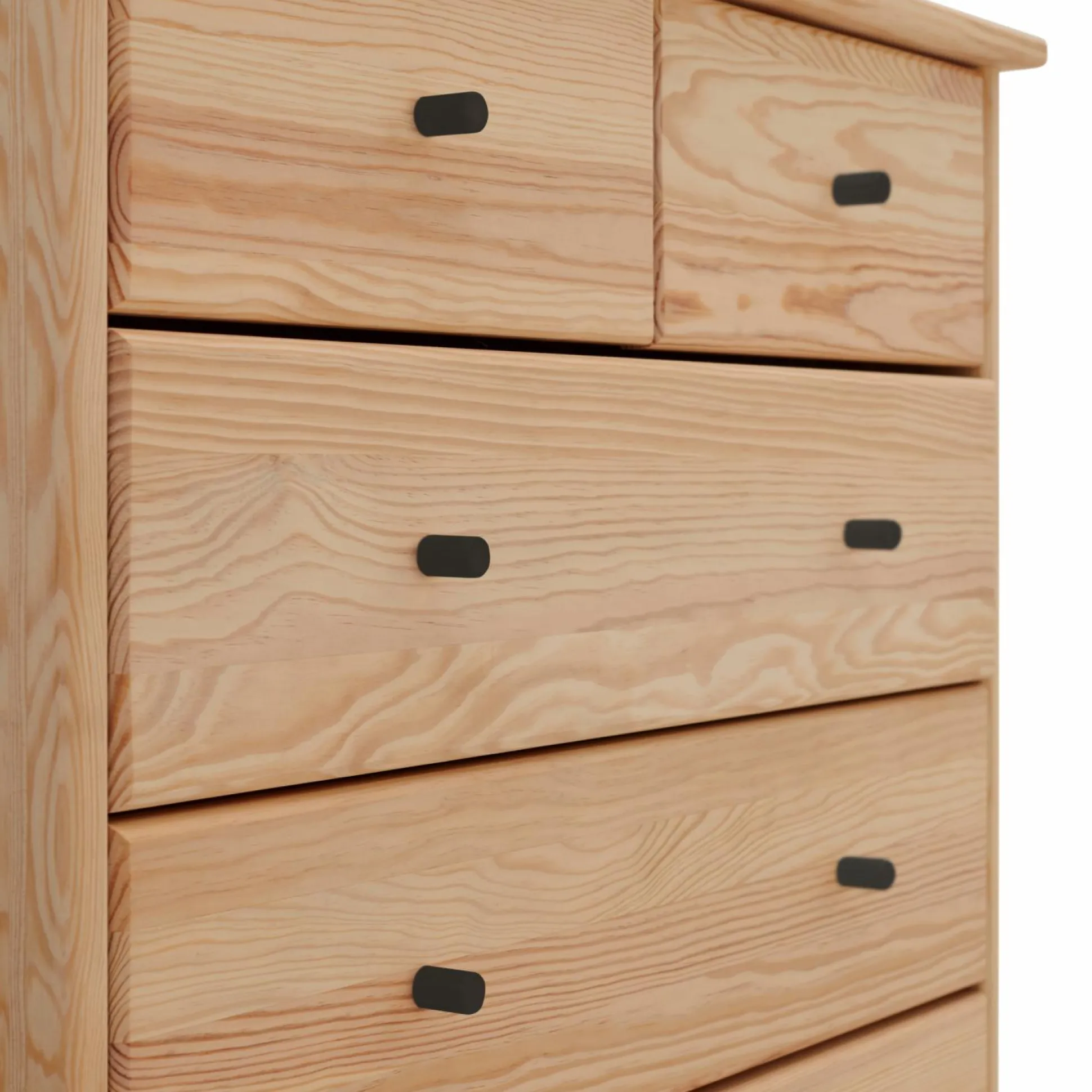 Commode bois massif 5 tiroirs Iris - Naturel - Poignées Noir