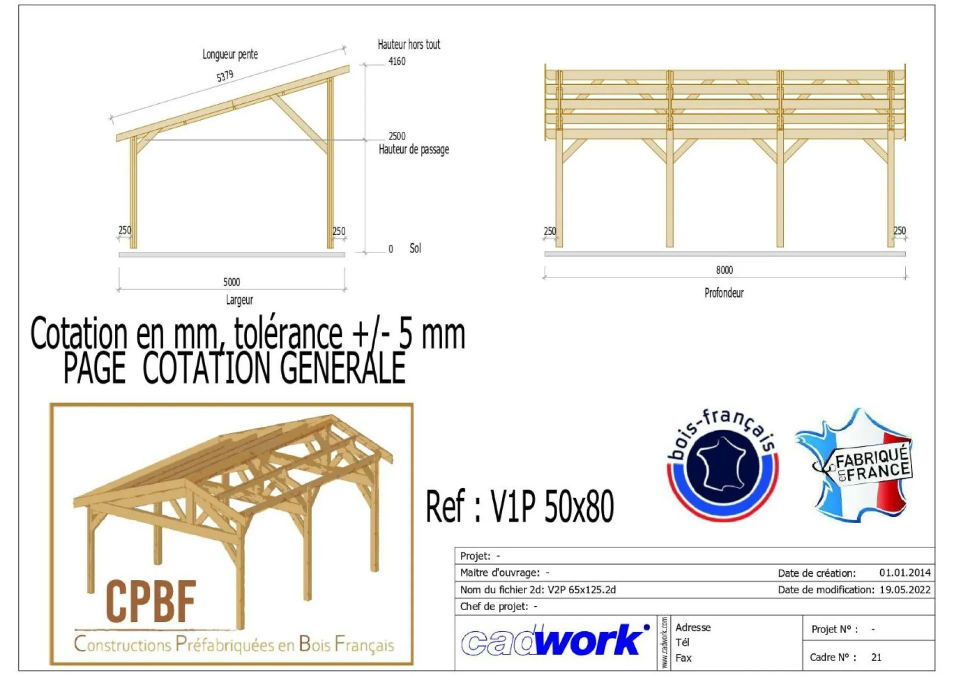CPBF-CHARPENTES Abri une Pente pour Voiture Provence en Bois Abri une pente voiture bois Douglas - 500 x 800 cm