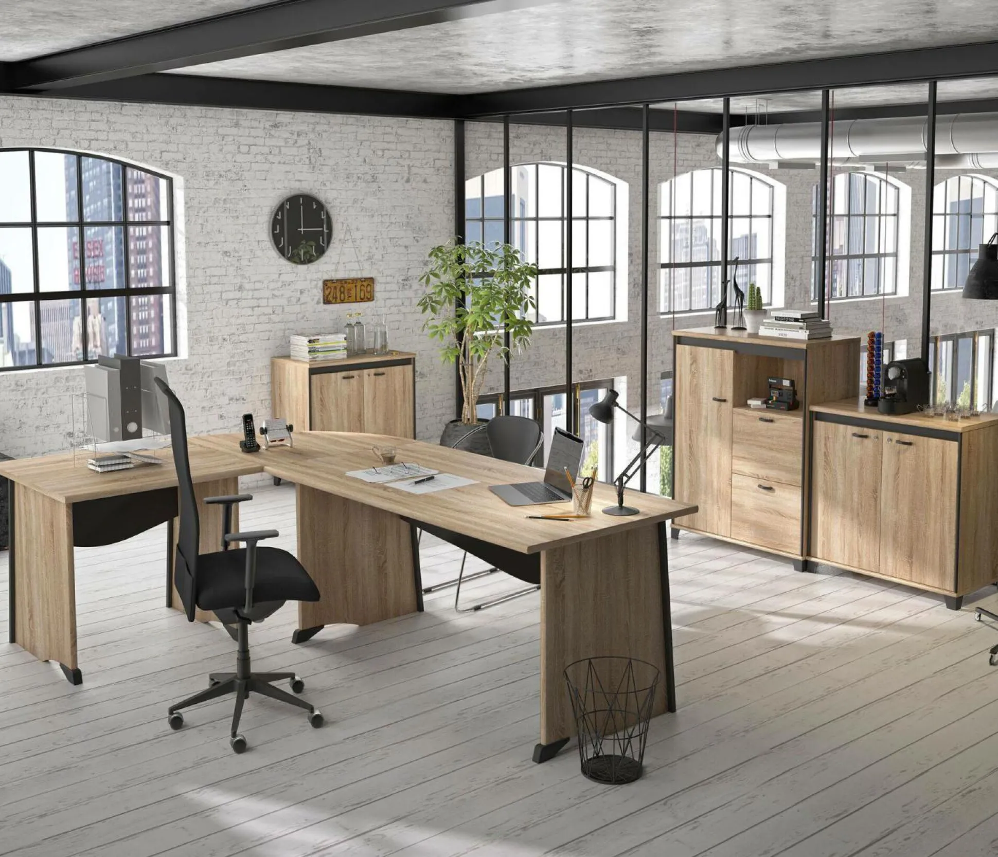 C.PRO PAR CAMIF Bureau complet Gregory retour 120 cm - Largeur 140 cm