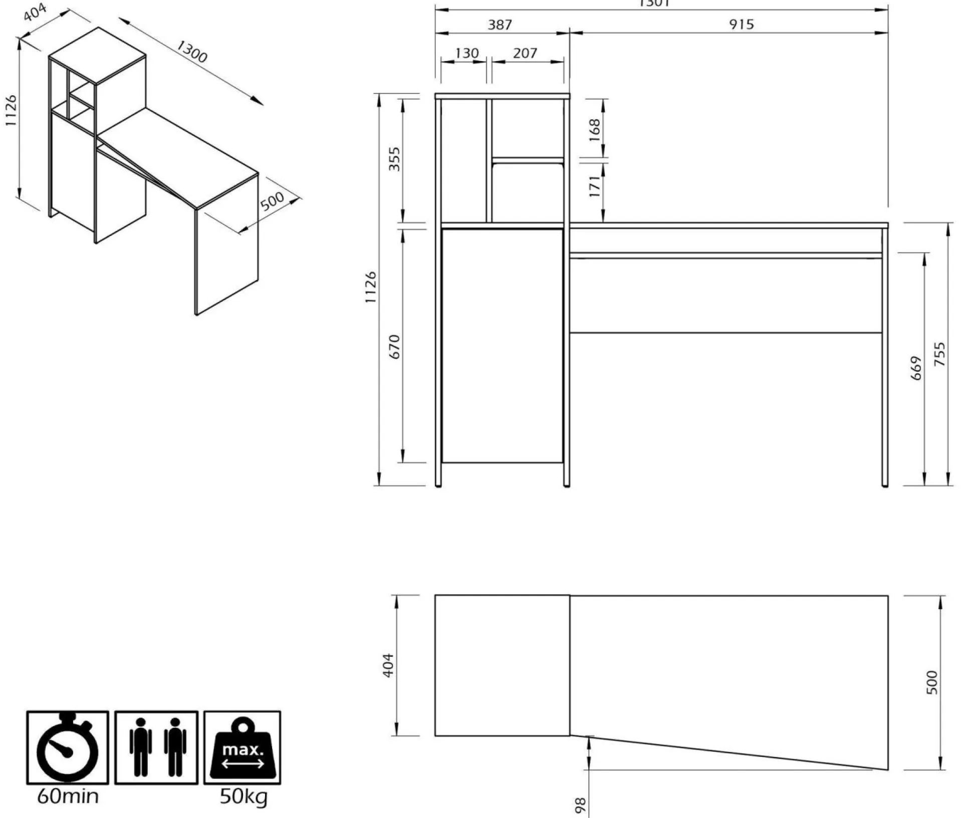 C.PRO PAR CAMIF Bureau Mitch - Chêne/Noir