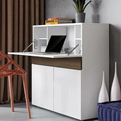 C.PRO PAR CAMIF Secrétaire Tim - Blanc/Noyer