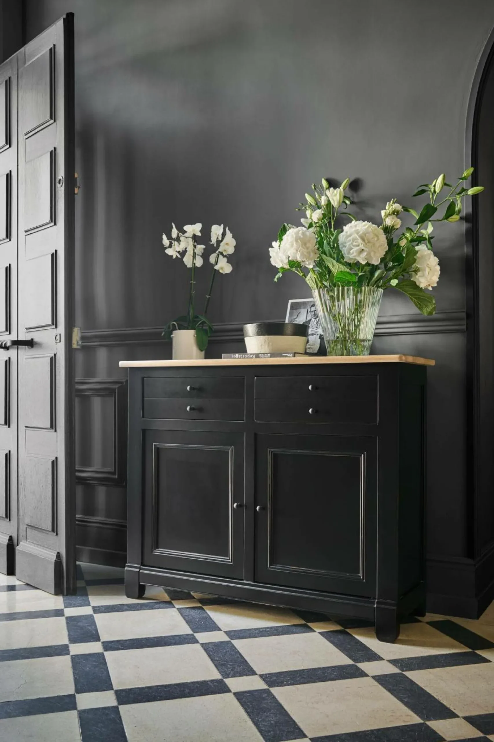 Desserte bois massif 2 portes 2 tiroirs Embellie - Noir