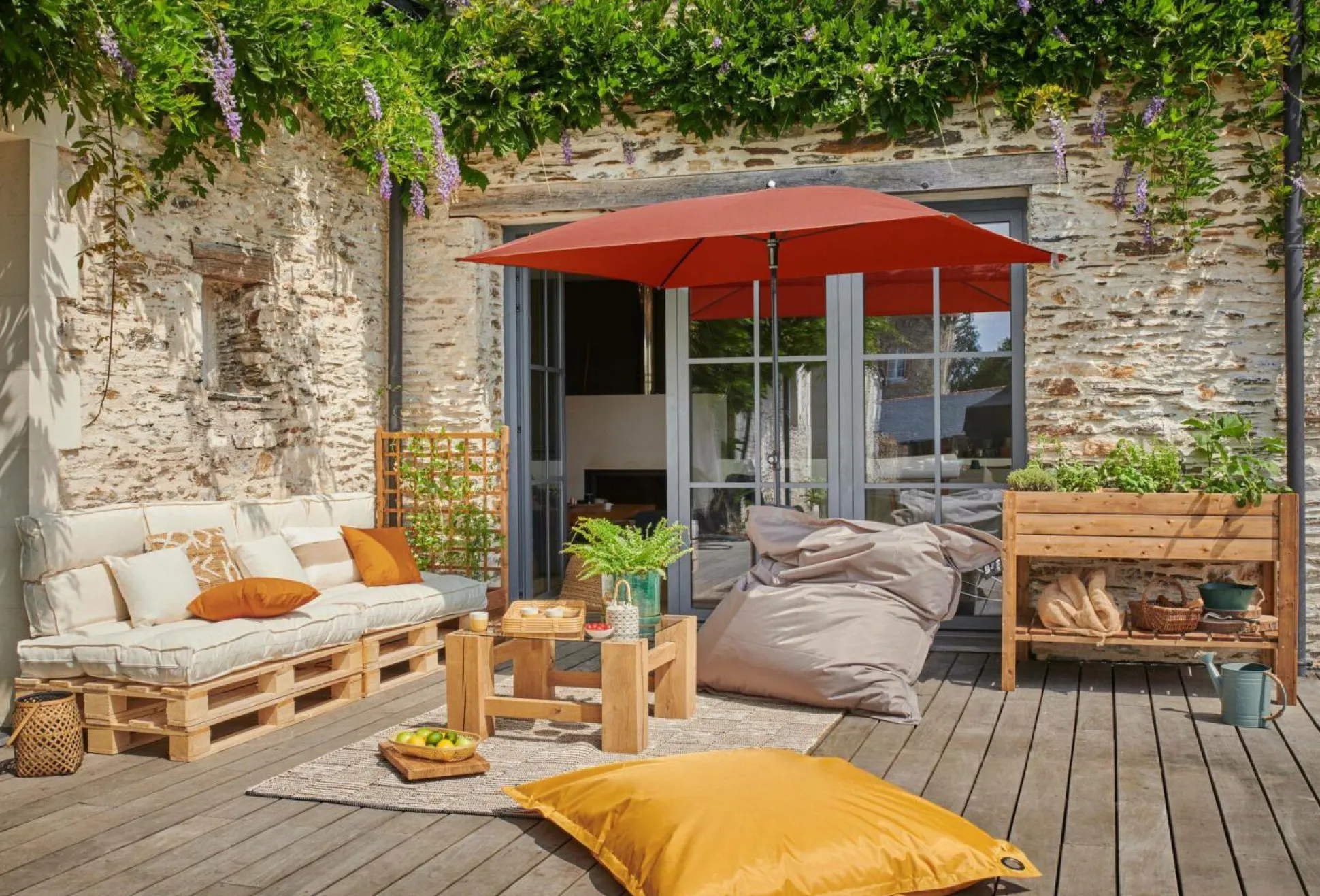 DOPPLER Parasol Rectangulaire 230 x 190 cm Sunline en Acier - Terracotta