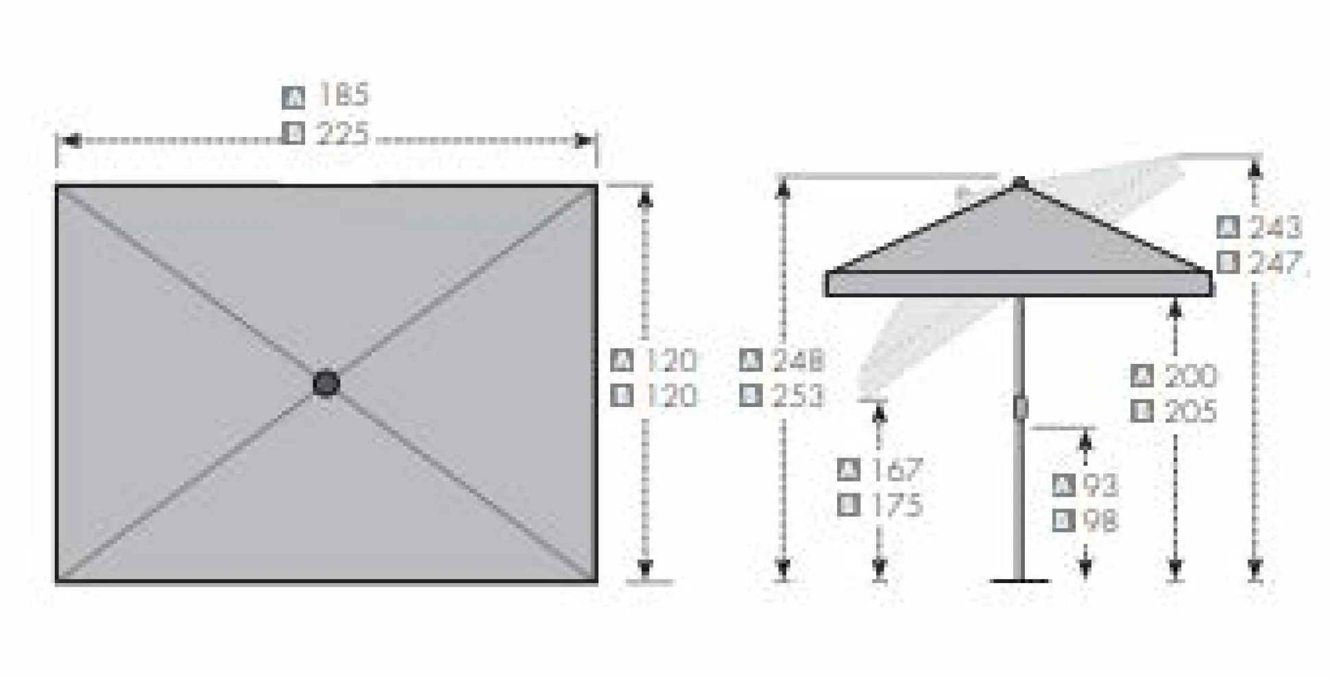 DOPPLER Parasol Rectangulaire 185 x 120 cm Sunline en Acier - Taupe
