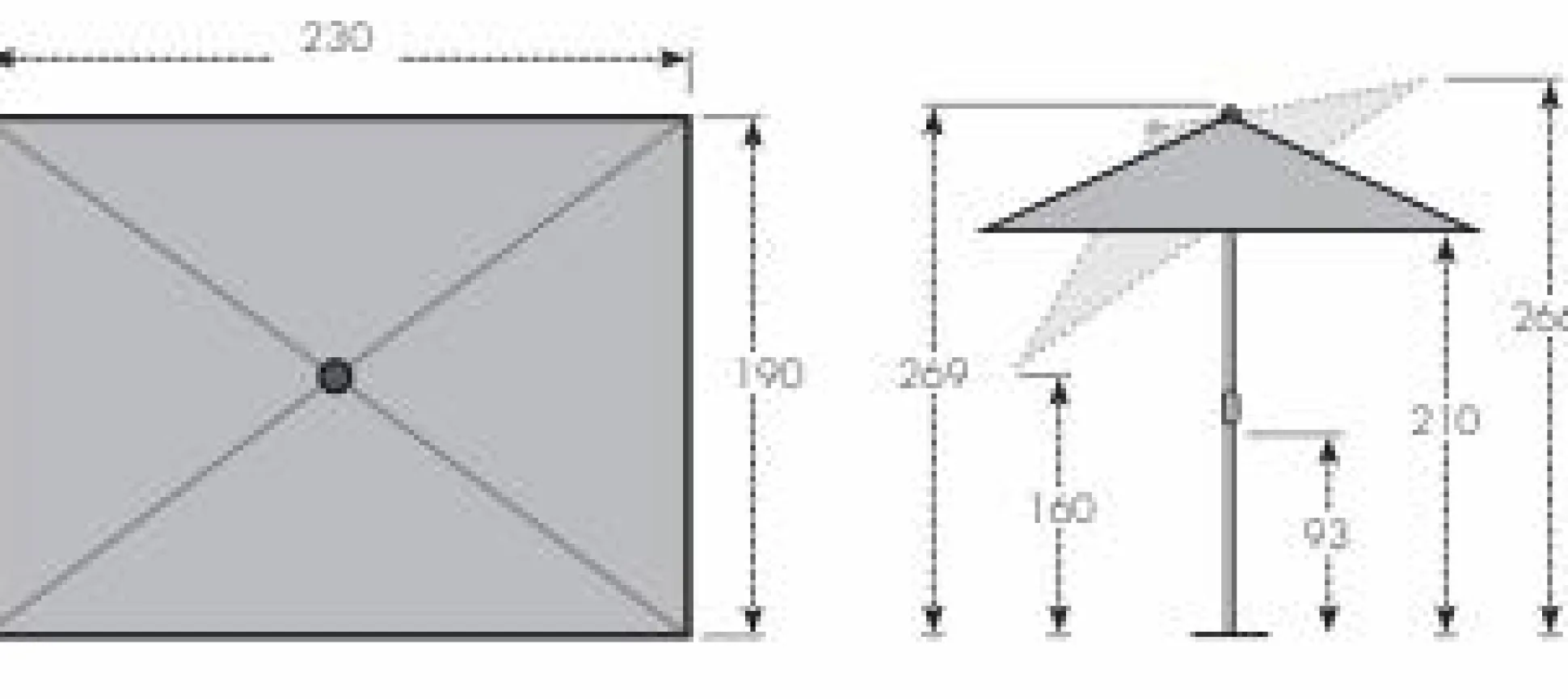 DOPPLER Parasol Rectangulaire 230 x 190 cm Sunline en Acier - Bleu Marine