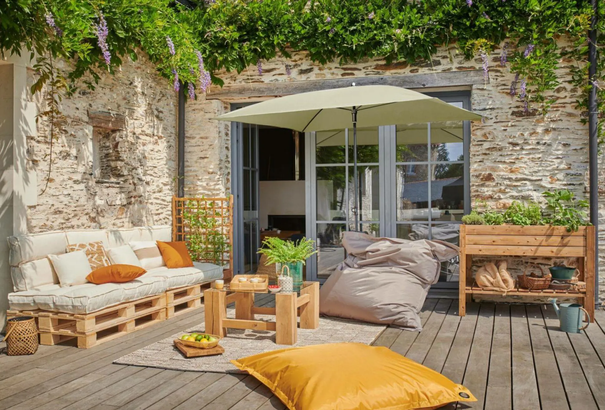 DOPPLER Parasol Rectangulaire 230 x 190 cm Sunline en Acier - Beige Nature