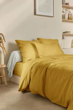 Drap housse coton lin Valentine - Curry - 140 x 190 cm