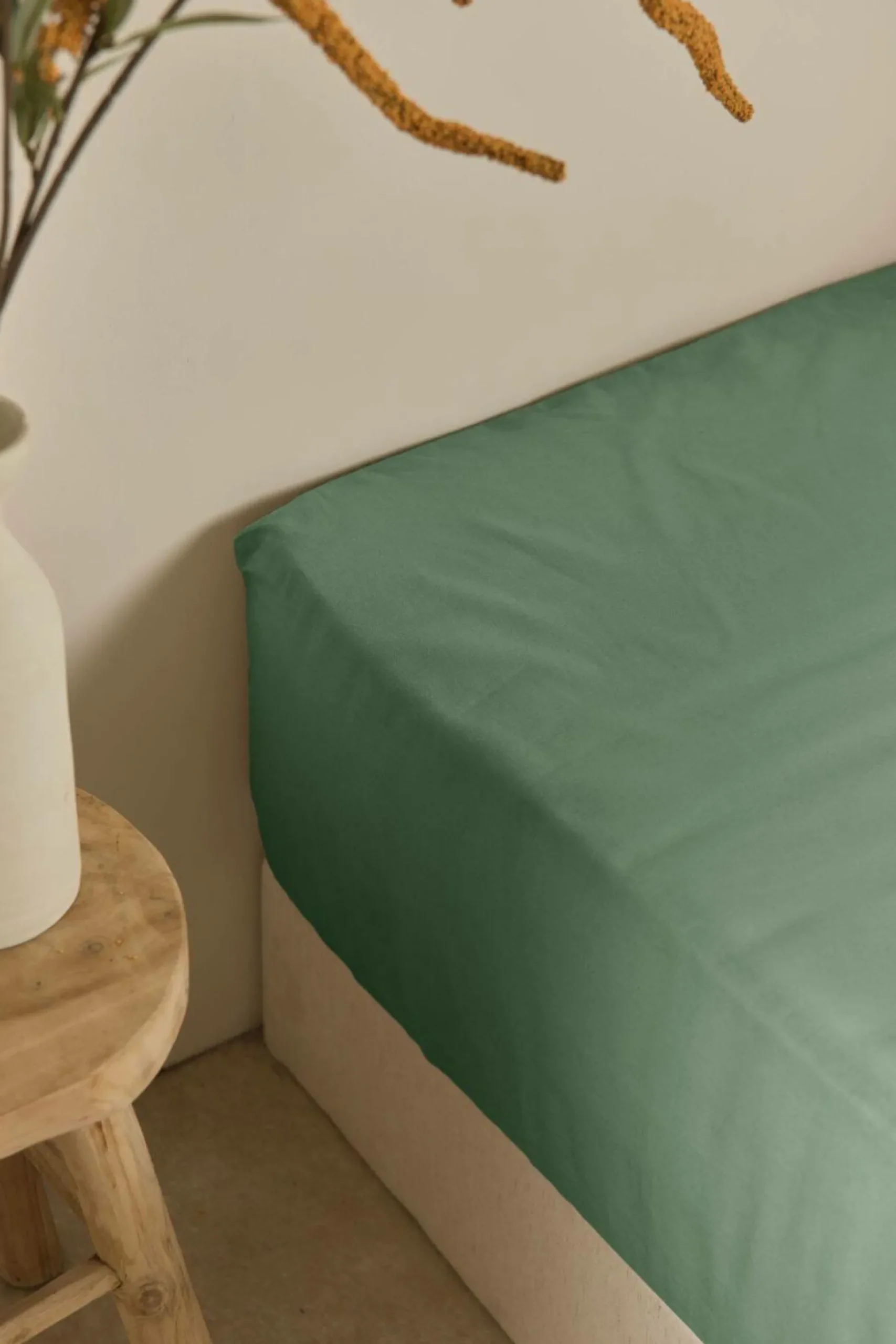 Drap housse coton lin Valentine - Vert Amande - 140 x 190 cm