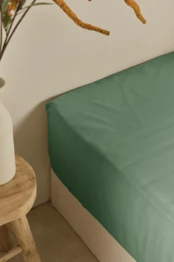 Drap housse coton lin Valentine - Vert Amande - 160 x 200 cm