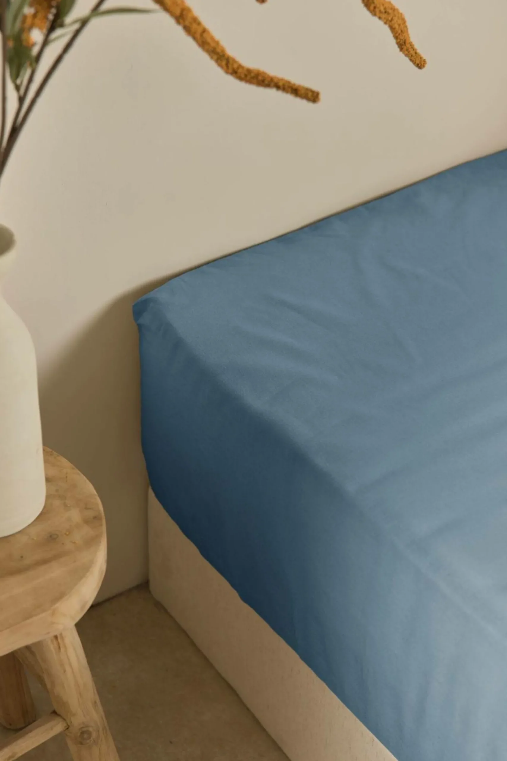 Drap housse coton lin Valentine - Bleu Gris - 140 x 190 cm