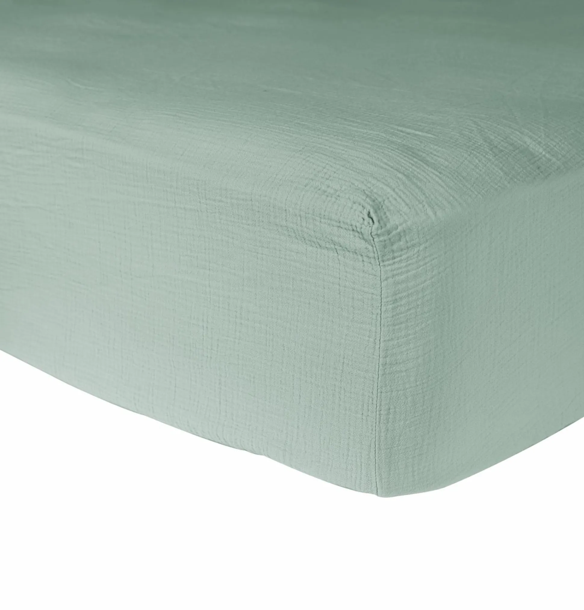 Drap housse gaze de coton bio Lou - Vert d'eau - 140 x 190 cm