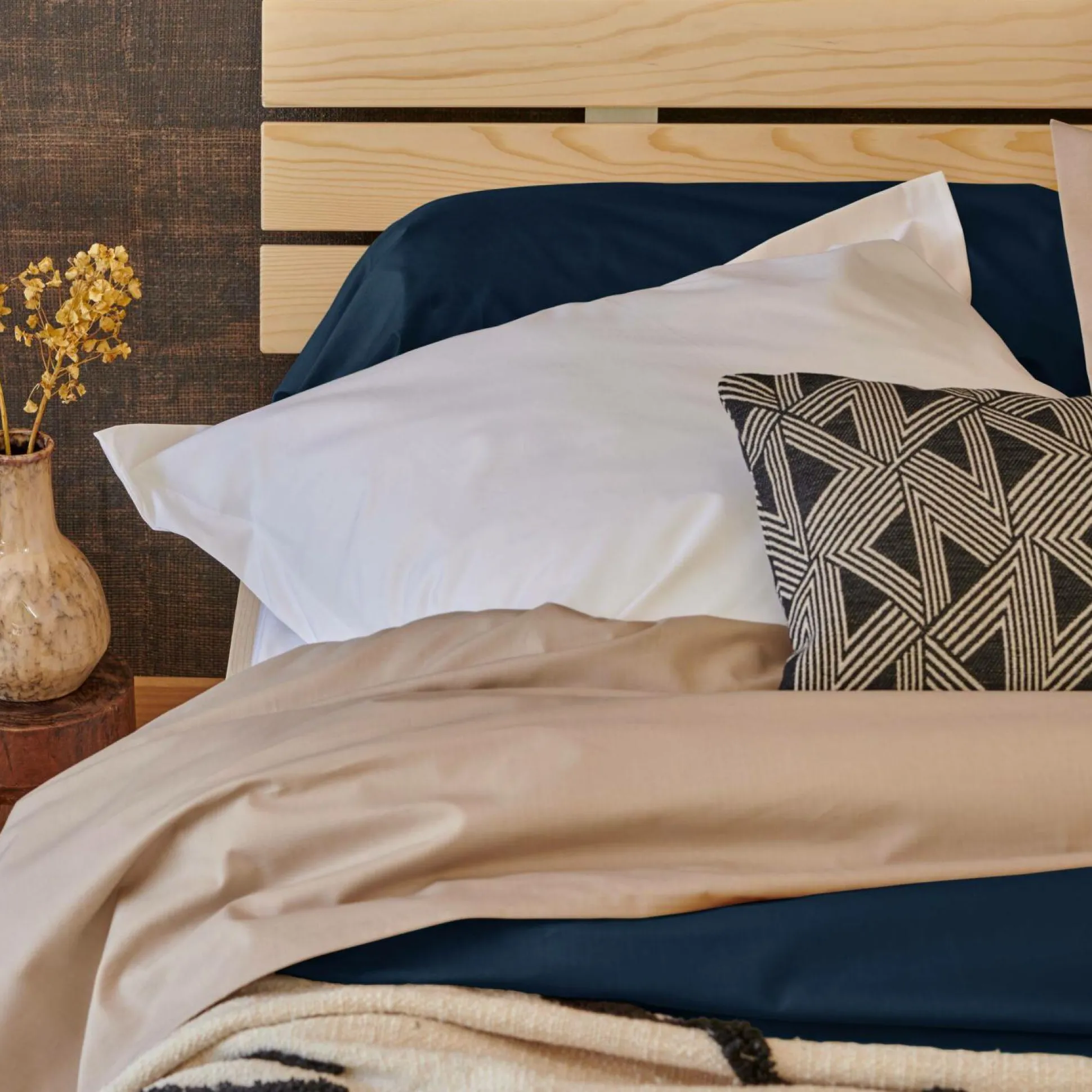 Drap housse percale bio Elise - Bleu Nuit - 140 x 190 cm