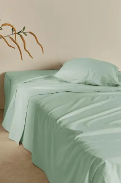 Drap plat coton lin Valentine - Bleu écume - 240 x 300 cm