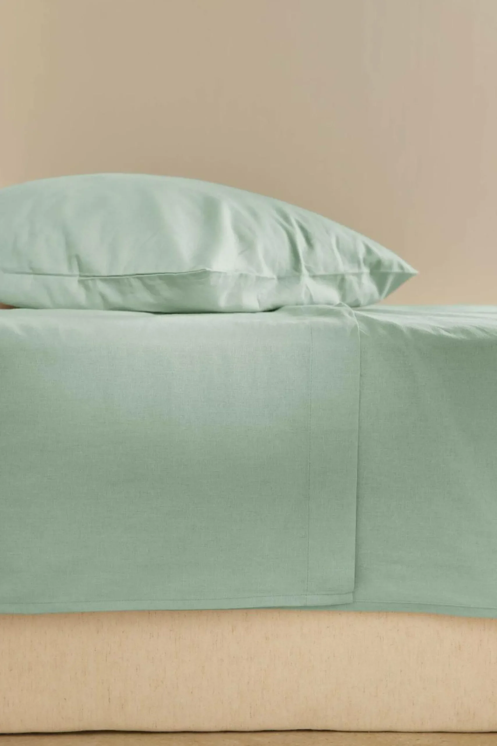 Drap plat coton lin Valentine - Bleu écume - 240 x 300 cm