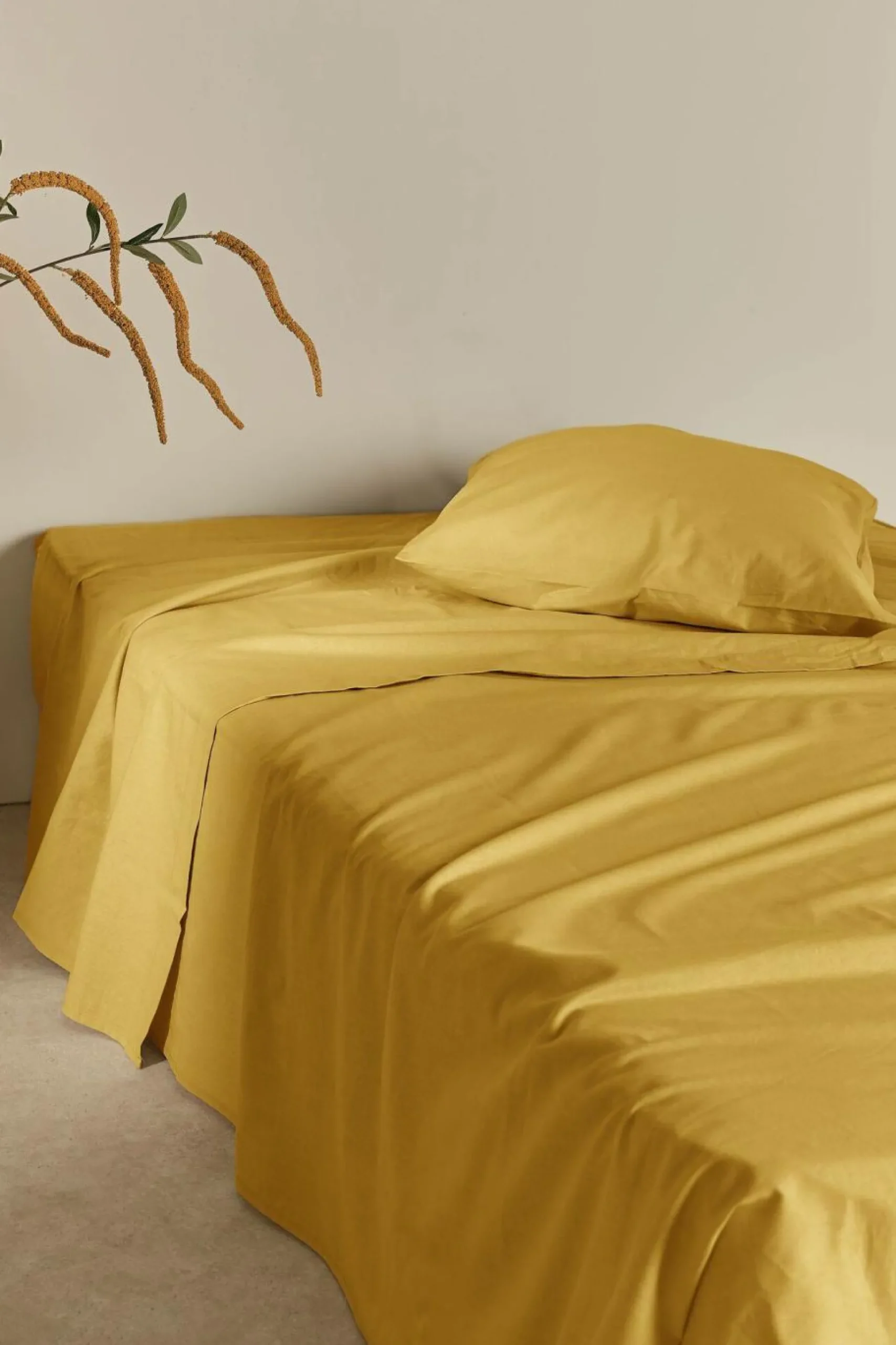 Drap plat coton lin Valentine - Curry - 240 x 300 cm