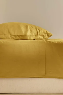 Drap plat coton lin Valentine - Curry - 240 x 300 cm