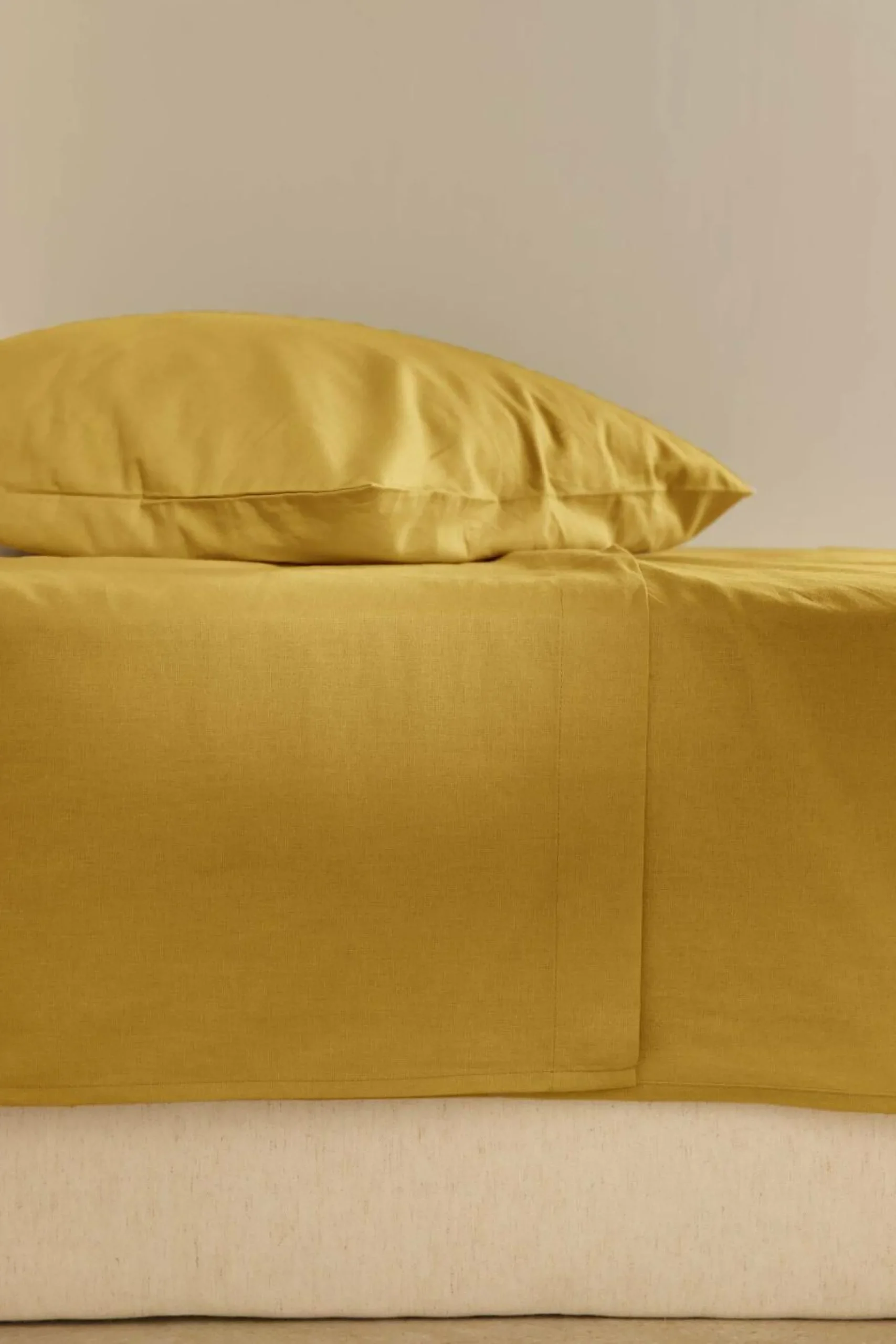 Drap plat coton lin Valentine - Curry - 240 x 300 cm