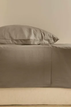 Drap plat coton lin Valentine - Taupe - 240 x 300 cm