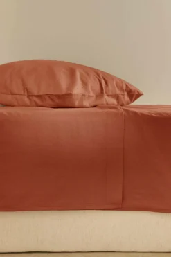 Drap plat coton lin Valentine - Terracotta - 240 x 300 cm