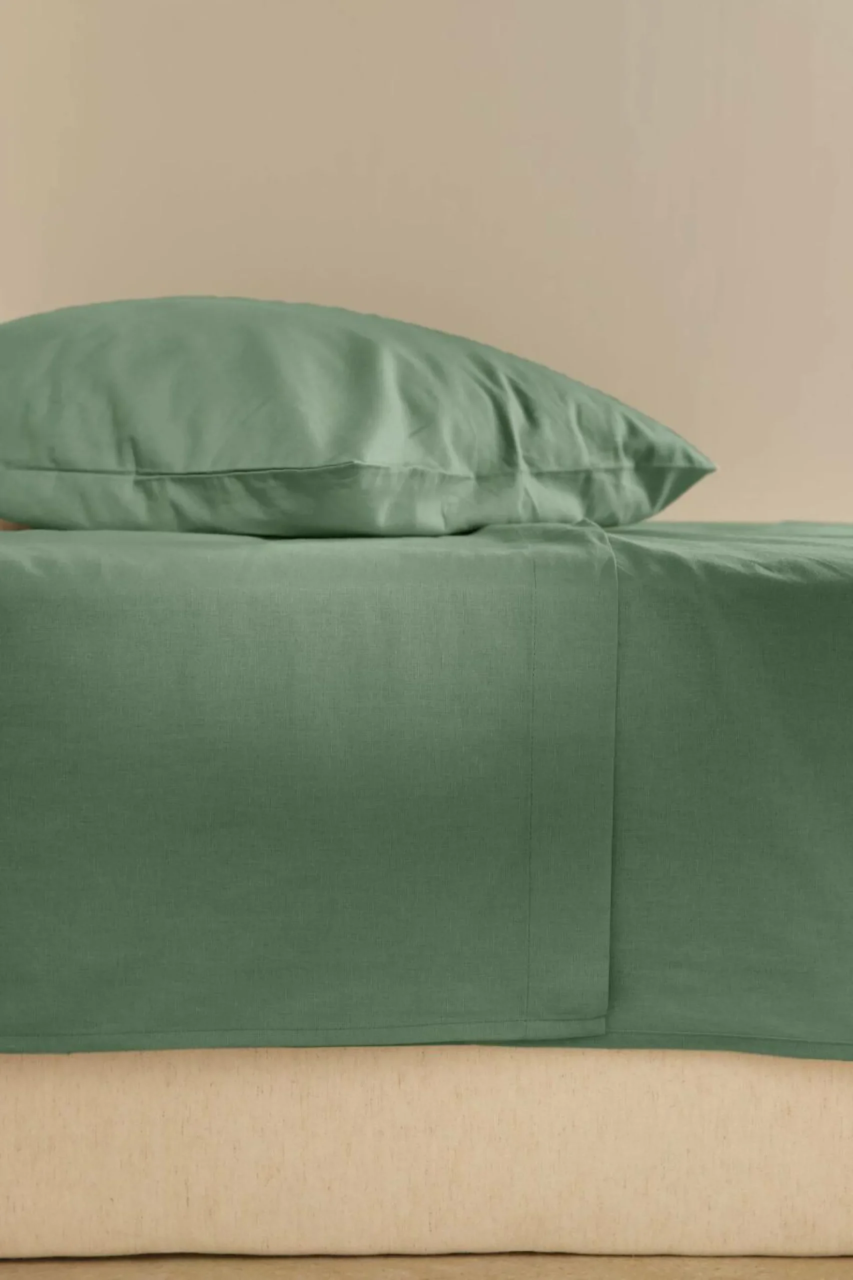Drap plat coton lin Valentine - Vert Amande - 240 x 300 cm